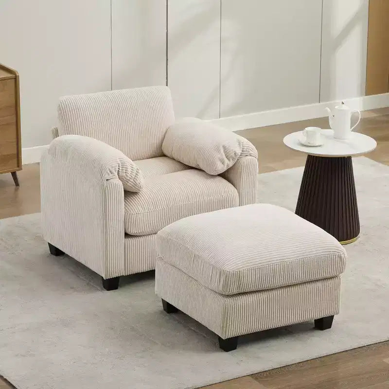 HYLEORY Fauteuil simple avec pouf, Canapé Cloud moderne en velours côtelé avec méridienne convertible, Ensemble de canapés rembourrés pour salon et bureau