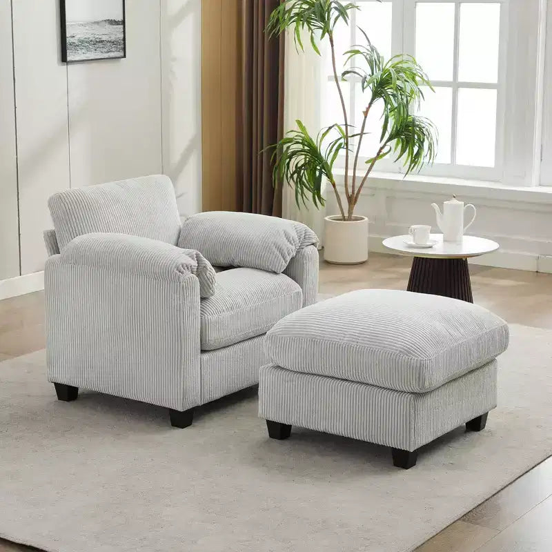 HYLEORY Fauteuil simple avec pouf, Canapé Cloud moderne en velours côtelé avec méridienne convertible, Ensemble de canapés rembourrés pour salon et bureau
