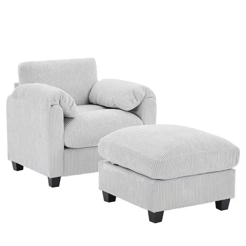 HYLEORY Fauteuil simple avec pouf, Canapé Cloud moderne en velours côtelé avec méridienne convertible, Ensemble de canapés rembourrés pour salon et bureau