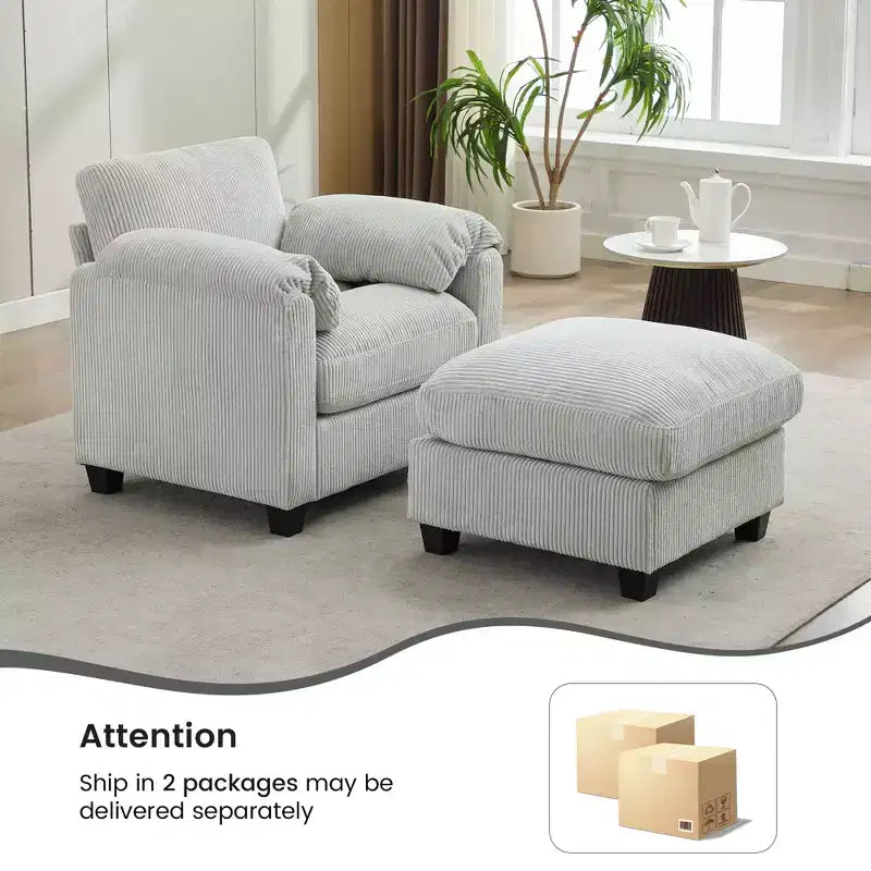 HYLEORY Fauteuil simple avec pouf, Canapé Cloud moderne en velours côtelé avec méridienne convertible, Ensemble de canapés rembourrés pour salon et bureau