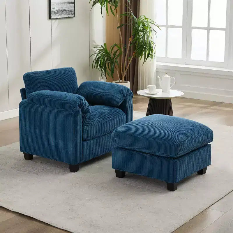 HYLEORY Fauteuil simple avec pouf, Canapé Cloud moderne en velours côtelé avec méridienne convertible, Ensemble de canapés rembourrés pour salon et bureau