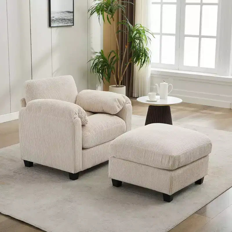 HYLEORY Fauteuil simple avec pouf, Canapé Cloud moderne en velours côtelé avec méridienne convertible, Ensemble de canapés rembourrés pour salon et bureau