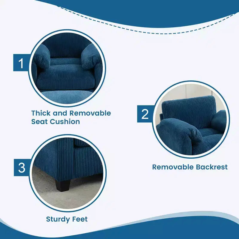 HYLEORY Fauteuil simple avec pouf, Canapé Cloud moderne en velours côtelé avec méridienne convertible, Ensemble de canapés rembourrés pour salon et bureau