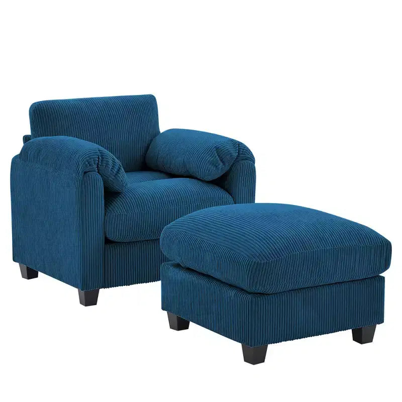 HYLEORY Fauteuil simple avec pouf, Canapé Cloud moderne en velours côtelé avec méridienne convertible, Ensemble de canapés rembourrés pour salon et bureau