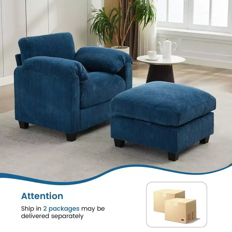 HYLEORY Fauteuil simple avec pouf, Canapé Cloud moderne en velours côtelé avec méridienne convertible, Ensemble de canapés rembourrés pour salon et bureau