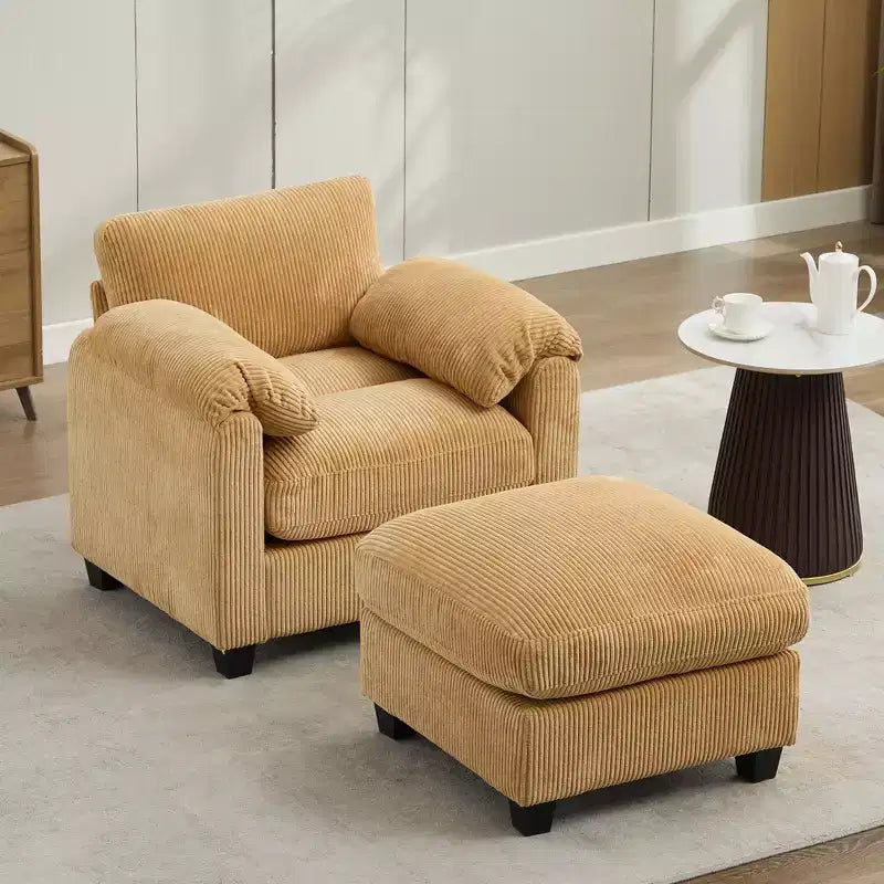 HYLEORY Fauteuil simple avec pouf, Canapé Cloud moderne en velours côtelé avec méridienne convertible, Ensemble de canapés rembourrés pour salon et bureau