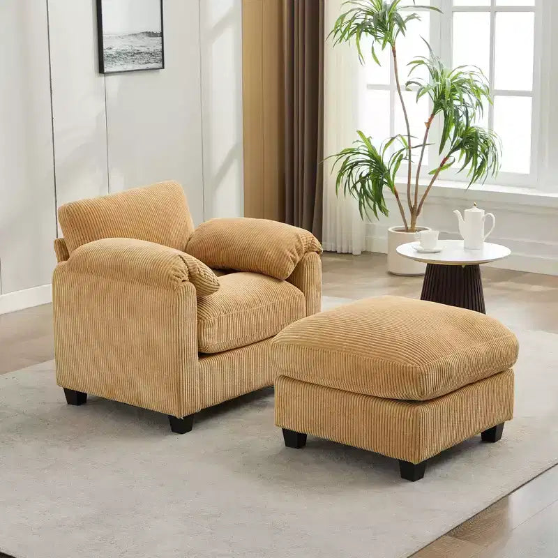 HYLEORY Fauteuil simple avec pouf, Canapé Cloud moderne en velours côtelé avec méridienne convertible, Ensemble de canapés rembourrés pour salon et bureau