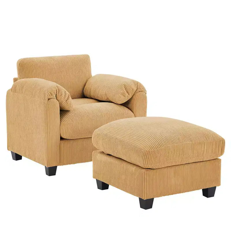 HYLEORY Fauteuil simple avec pouf, Canapé Cloud moderne en velours côtelé avec méridienne convertible, Ensemble de canapés rembourrés pour salon et bureau