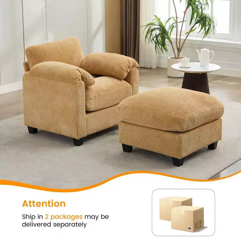 HYLEORY Fauteuil simple avec pouf, Canapé Cloud moderne en velours côtelé avec méridienne convertible, Ensemble de canapés rembourrés pour salon et bureau