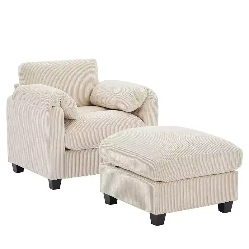HYLEORY Fauteuil simple avec pouf, Canapé Cloud moderne en velours côtelé avec méridienne convertible, Ensemble de canapés rembourrés pour salon et bureau