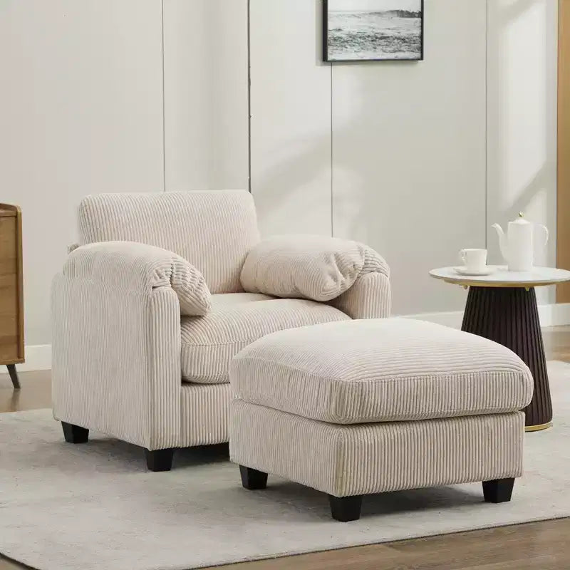 HYLEORY Fauteuil simple avec pouf, Canapé Cloud moderne en velours côtelé avec méridienne convertible, Ensemble de canapés rembourrés pour salon et bureau