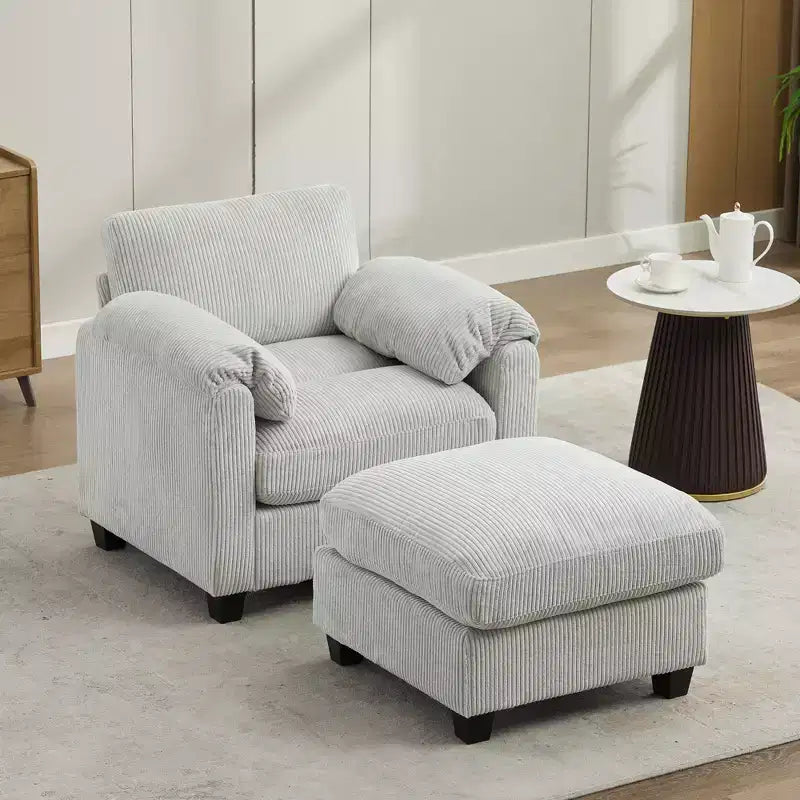 HYLEORY Fauteuil simple avec pouf, Canapé Cloud moderne en velours côtelé avec méridienne convertible, Ensemble de canapés rembourrés pour salon et bureau