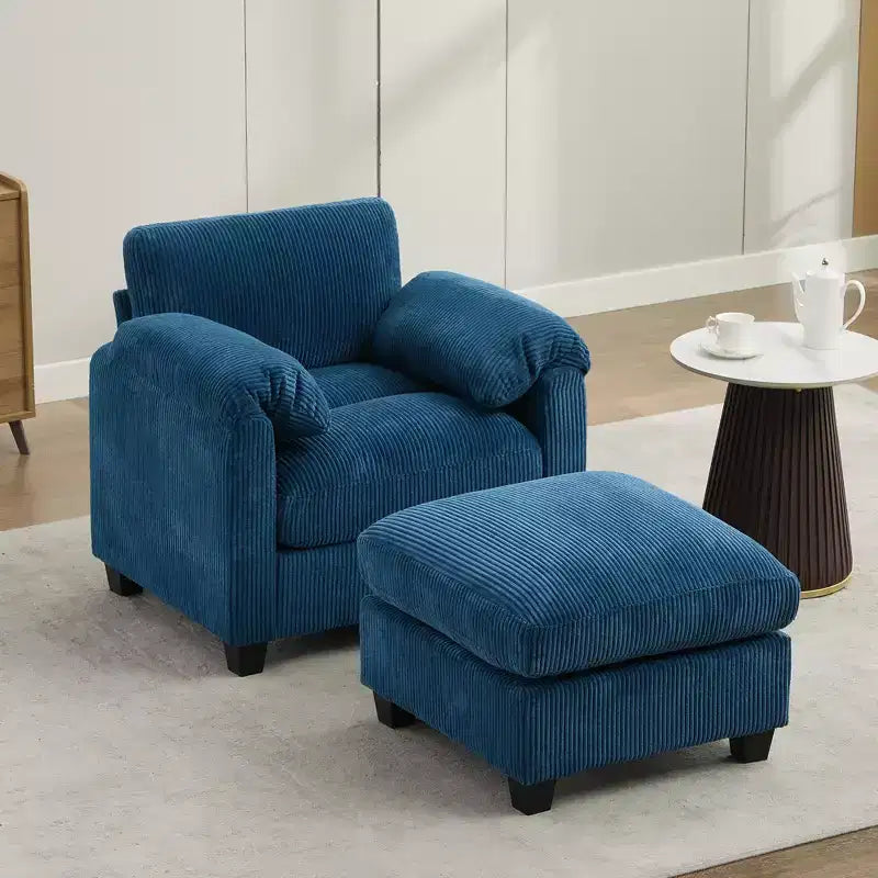 HYLEORY Fauteuil simple avec pouf, Canapé Cloud moderne en velours côtelé avec méridienne convertible, Ensemble de canapés rembourrés pour salon et bureau