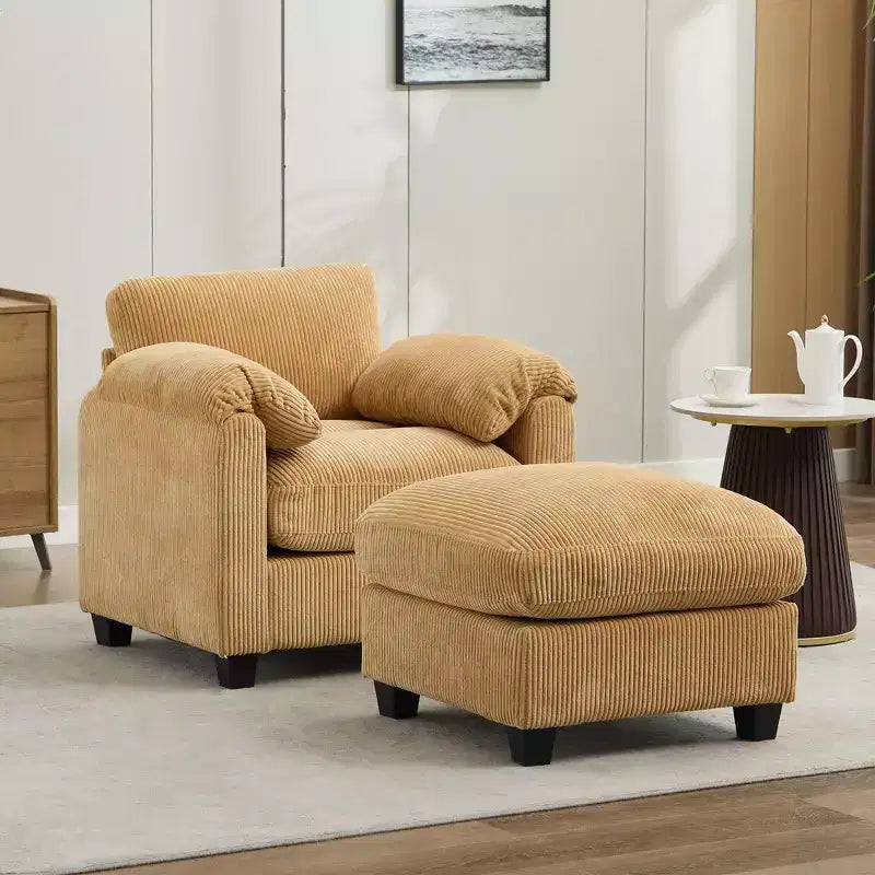 HYLEORY Fauteuil simple avec pouf, Canapé Cloud moderne en velours côtelé avec méridienne convertible, Ensemble de canapés rembourrés pour salon et bureau