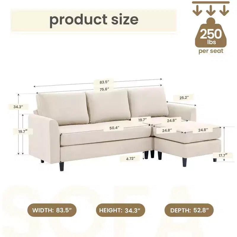 Canapé d'angle Hyleory en tissu respirant doux au design chaleureux et épuré