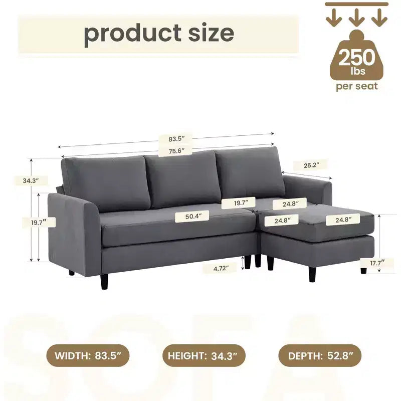 Canapé d'angle Hyleory en tissu respirant doux au design chaleureux et épuré
