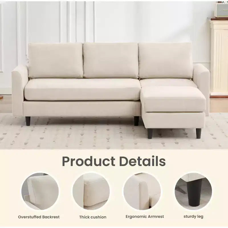Canapé d'angle Hyleory en tissu respirant doux au design chaleureux et épuré