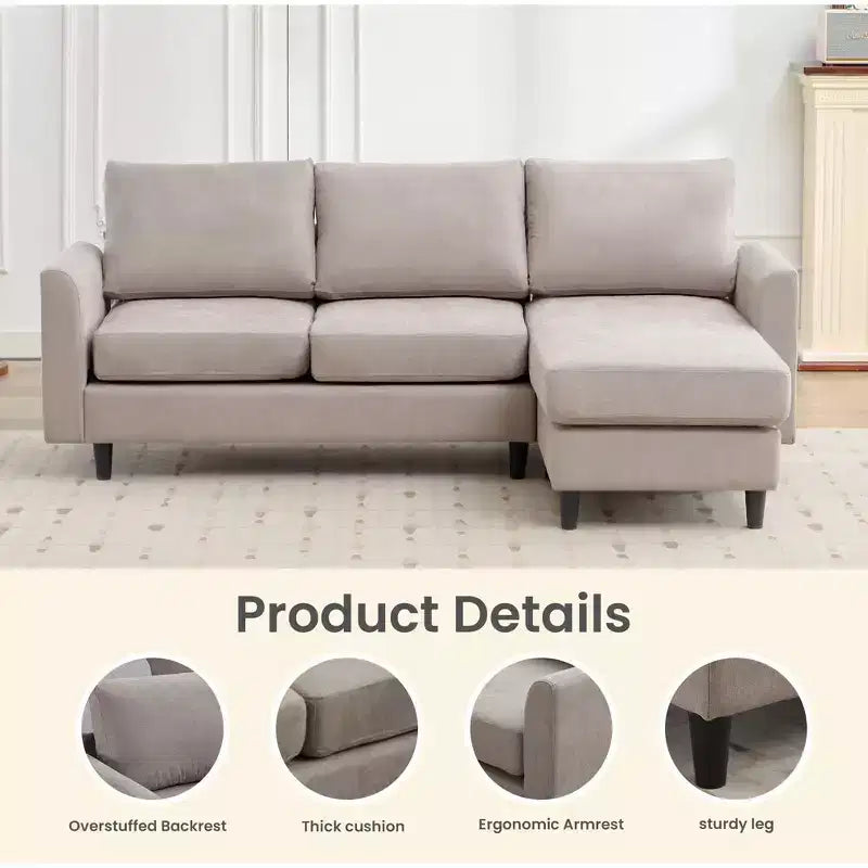 Canapé d'angle Hyleory en tissu respirant doux au design chaleureux et épuré