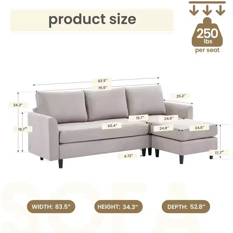 Canapé d'angle Hyleory en tissu respirant doux au design chaleureux et épuré