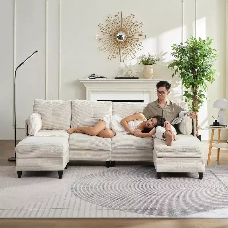 Canapés modulaires en forme de U Mjkone 89 avec 2 poufs, canapé 6 places