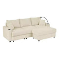 GDFStudio Rod Modern 3 Seater Corduroy 102 Sofa with Cup Holders,Mobile Phone Holder, Armrest Storage and Ottoman