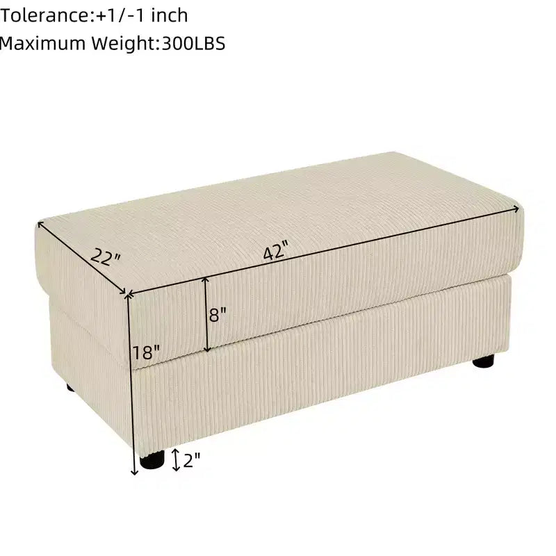 Canapé 3 places moderne en velours côtelé GDFStudio Rod 102 avec porte-gobelets, support de téléphone portable, rangement d'accoudoir et pouf