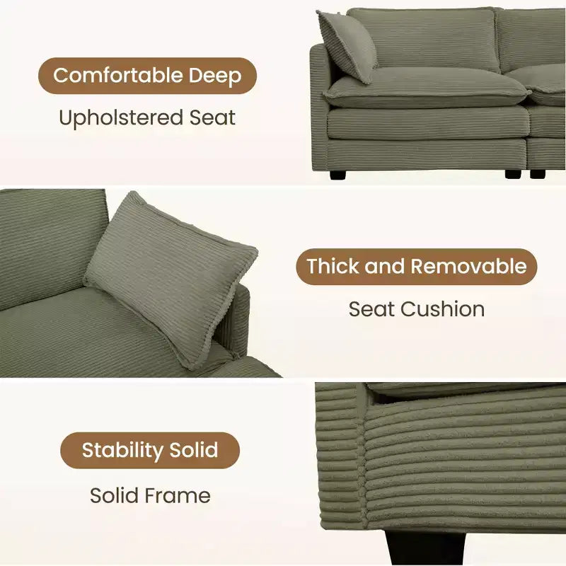 HYLEORY Canapé modulable surdimensionné en velours côtelé de 288 cm de profondeur * 288 cm de large, 7 places, avec double pouf, canapé en U avec canapé d'angle