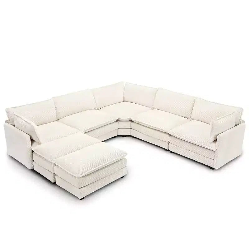 HYLEORY Canapé modulable surdimensionné en velours côtelé de 288 cm de profondeur * 288 cm de large, 7 places, avec double pouf, canapé en U avec canapé d'angle