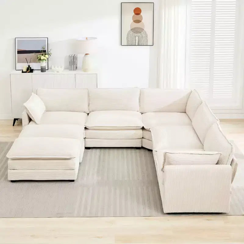 HYLEORY Canapé modulable surdimensionné en velours côtelé de 288 cm de profondeur * 288 cm de large, 7 places, avec double pouf, canapé en U avec canapé d'angle
