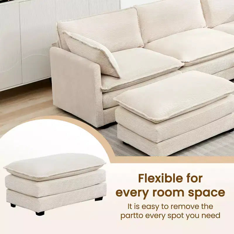 HYLEORY Canapé modulable surdimensionné en velours côtelé de 288 cm de profondeur * 288 cm de large, 7 places, avec double pouf, canapé en U avec canapé d'angle