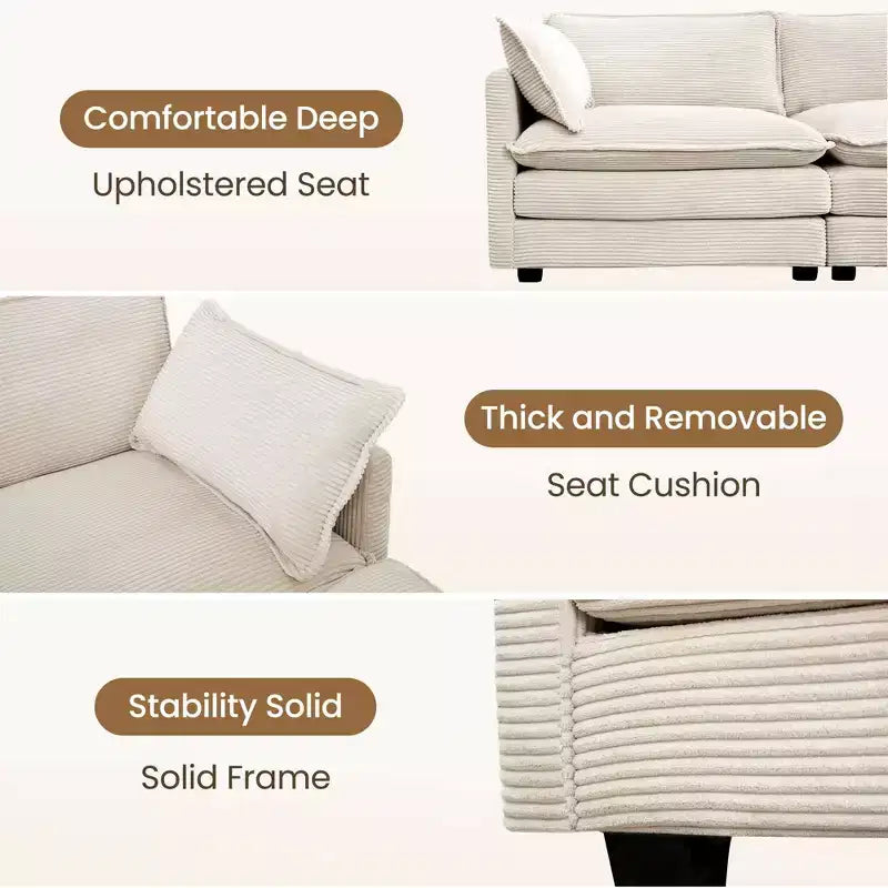 HYLEORY Canapé modulable surdimensionné en velours côtelé de 288 cm de profondeur * 288 cm de large, 7 places, avec double pouf, canapé en U avec canapé d'angle