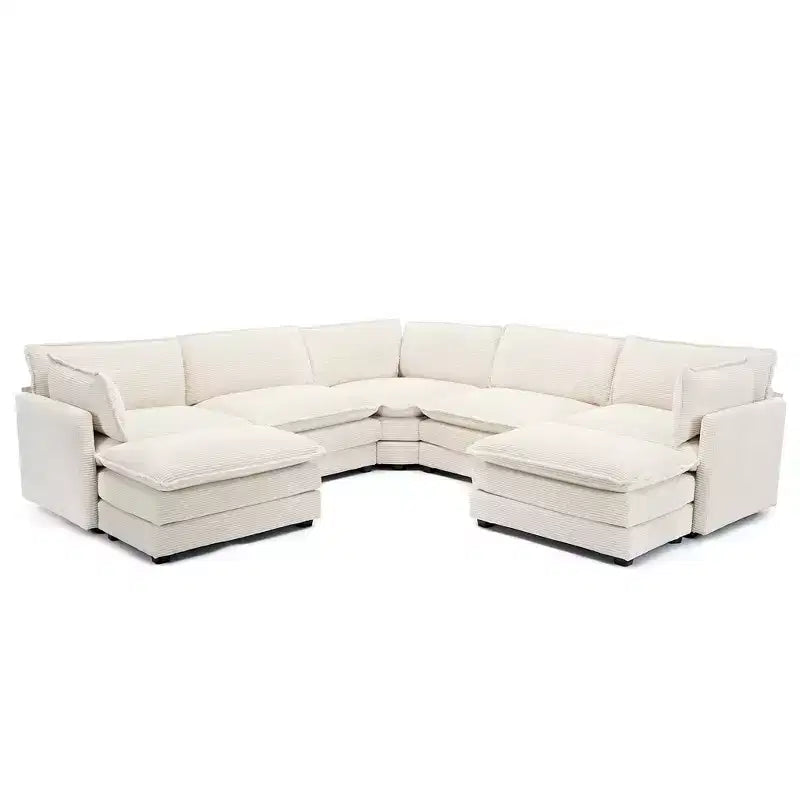 HYLEORY Canapé modulable surdimensionné en velours côtelé de 288 cm de profondeur * 288 cm de large, 7 places, avec double pouf, canapé en U avec canapé d'angle