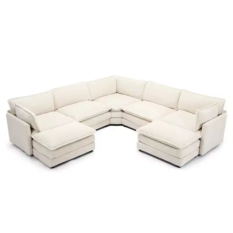 HYLEORY Canapé modulable surdimensionné en velours côtelé de 288 cm de profondeur * 288 cm de large, 7 places, avec double pouf, canapé en U avec canapé d'angle