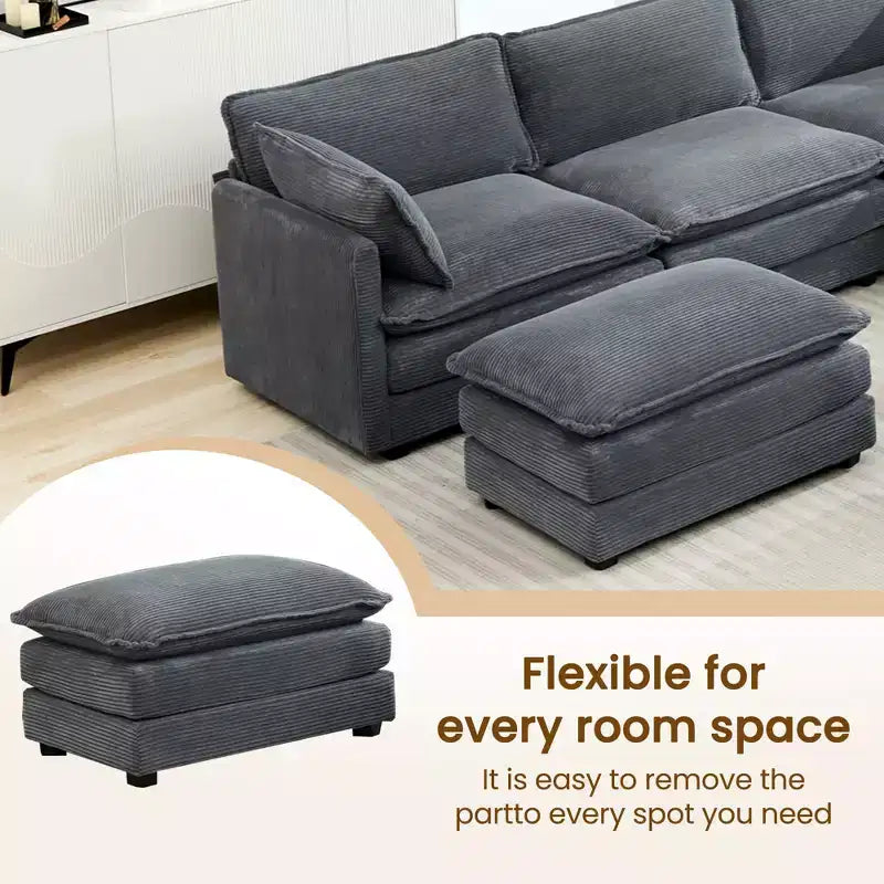 HYLEORY Canapé modulable surdimensionné en velours côtelé de 288 cm de profondeur * 288 cm de large, 7 places, avec double pouf, canapé en U avec canapé d'angle
