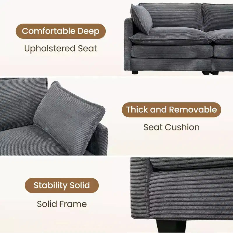 HYLEORY Canapé modulable surdimensionné en velours côtelé de 288 cm de profondeur * 288 cm de large, 7 places, avec double pouf, canapé en U avec canapé d'angle