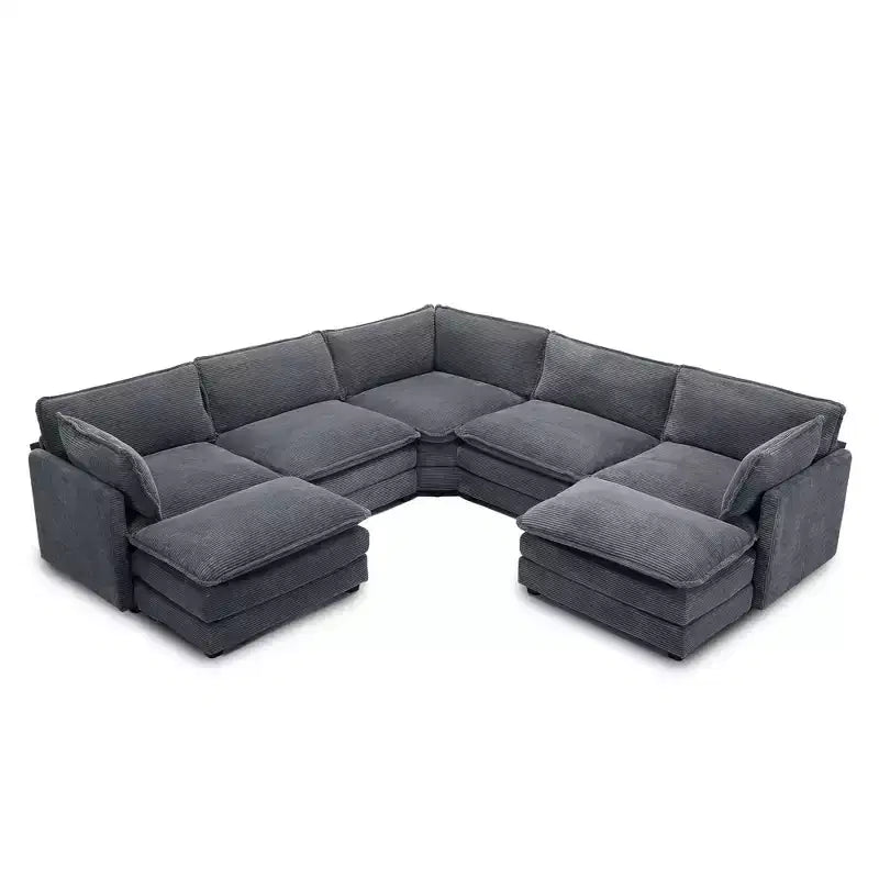 HYLEORY Canapé modulable surdimensionné en velours côtelé de 288 cm de profondeur * 288 cm de large, 7 places, avec double pouf, canapé en U avec canapé d'angle