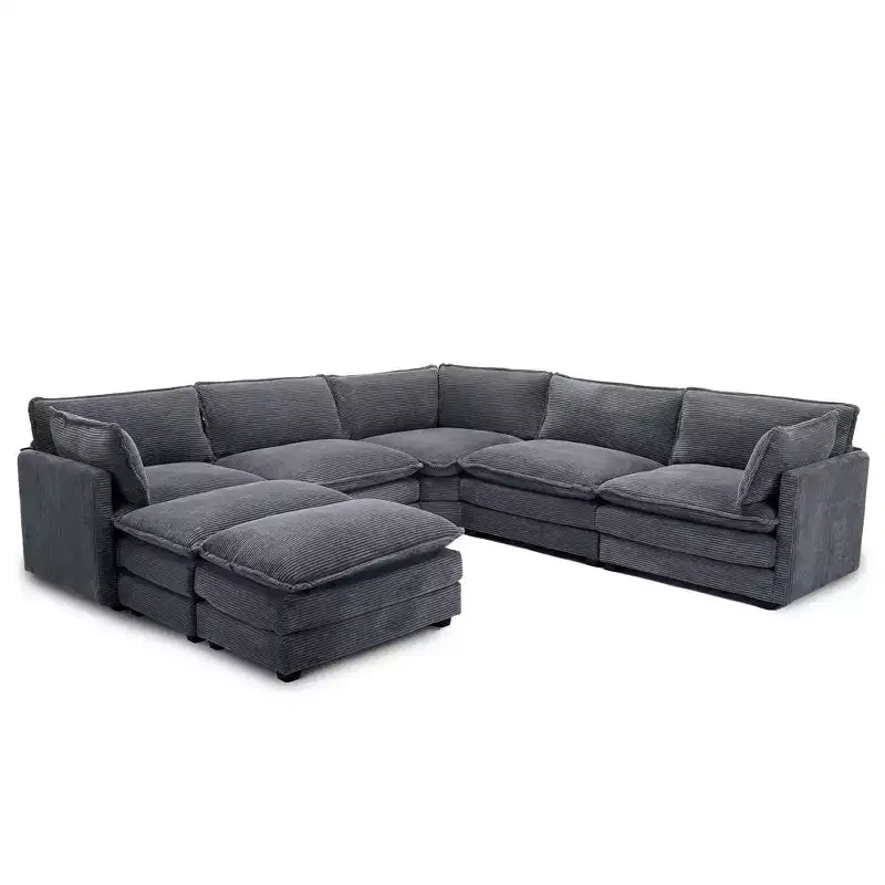 HYLEORY Canapé modulable surdimensionné en velours côtelé de 288 cm de profondeur * 288 cm de large, 7 places, avec double pouf, canapé en U avec canapé d'angle