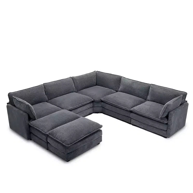 HYLEORY Canapé modulable surdimensionné en velours côtelé de 288 cm de profondeur * 288 cm de large, 7 places, avec double pouf, canapé en U avec canapé d'angle