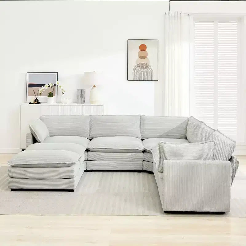 HYLEORY Canapé modulable surdimensionné en velours côtelé de 288 cm de profondeur * 288 cm de large, 7 places, avec double pouf, canapé en U avec canapé d'angle
