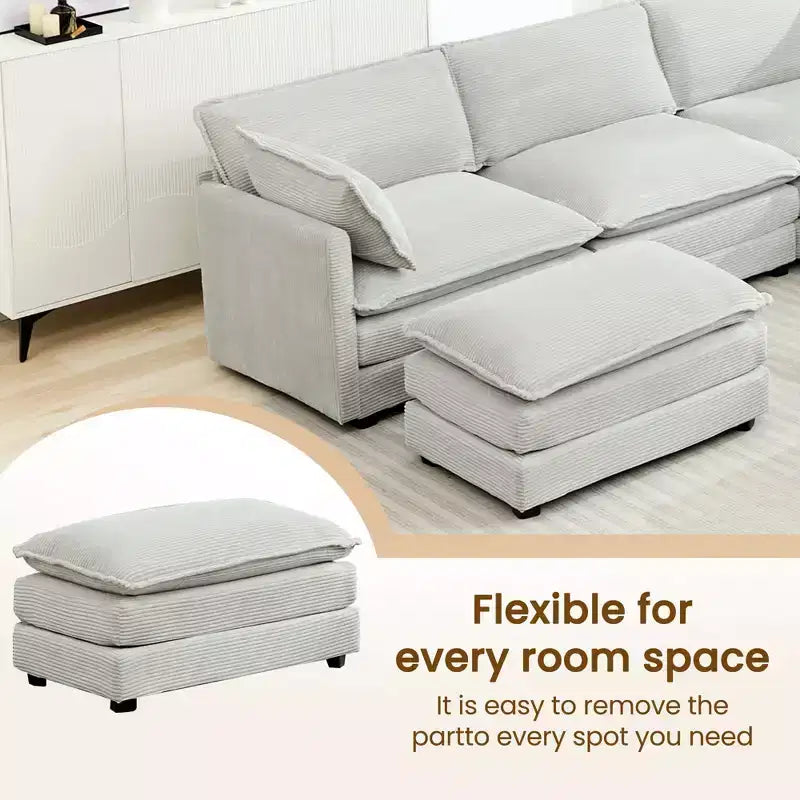 HYLEORY Canapé modulable surdimensionné en velours côtelé de 288 cm de profondeur * 288 cm de large, 7 places, avec double pouf, canapé en U avec canapé d'angle