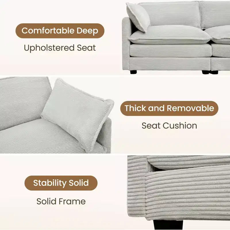 HYLEORY Canapé modulable surdimensionné en velours côtelé de 288 cm de profondeur * 288 cm de large, 7 places, avec double pouf, canapé en U avec canapé d'angle