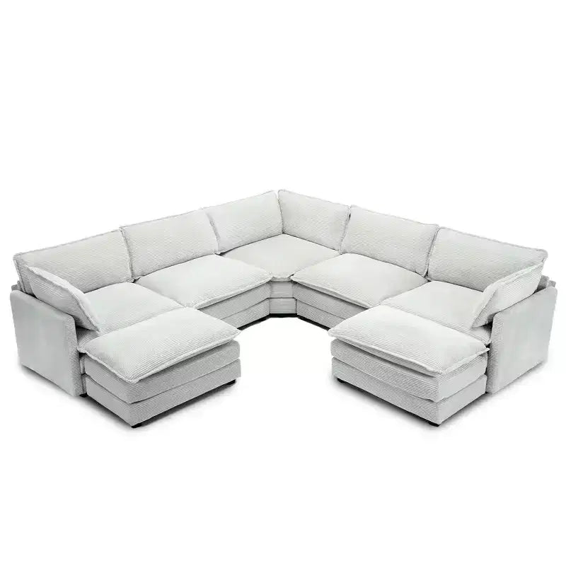 HYLEORY Canapé modulable surdimensionné en velours côtelé de 288 cm de profondeur * 288 cm de large, 7 places, avec double pouf, canapé en U avec canapé d'angle