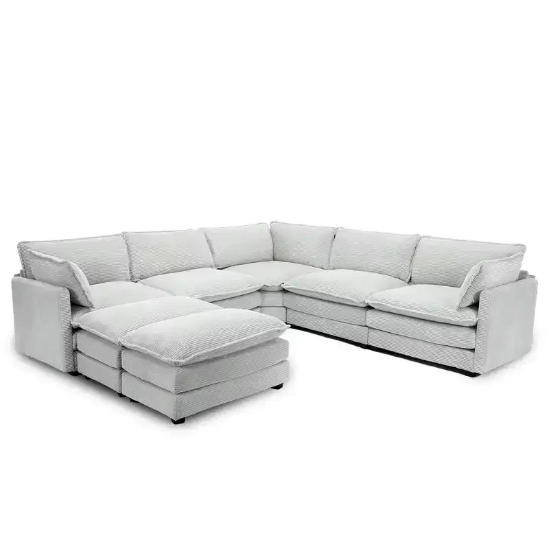 HYLEORY Canapé modulable surdimensionné en velours côtelé de 288 cm de profondeur * 288 cm de large, 7 places, avec double pouf, canapé en U avec canapé d'angle