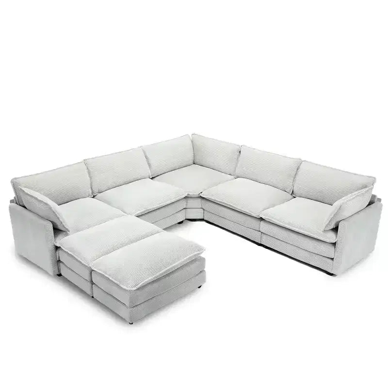HYLEORY Canapé modulable surdimensionné en velours côtelé de 288 cm de profondeur * 288 cm de large, 7 places, avec double pouf, canapé en U avec canapé d'angle