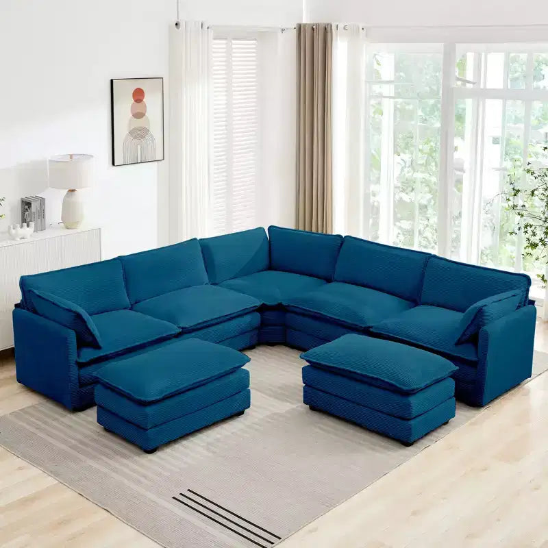 HYLEORY Canapé modulable surdimensionné en velours côtelé de 288 cm de profondeur * 288 cm de large, 7 places, avec double pouf, canapé en U avec canapé d'angle