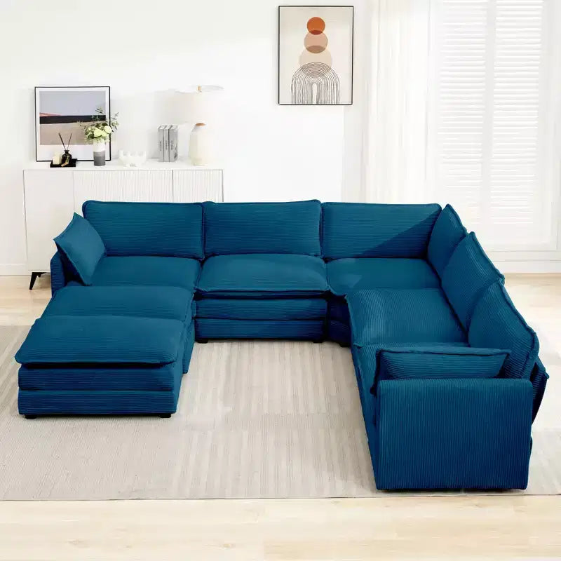 HYLEORY Canapé modulable surdimensionné en velours côtelé de 288 cm de profondeur * 288 cm de large, 7 places, avec double pouf, canapé en U avec canapé d'angle