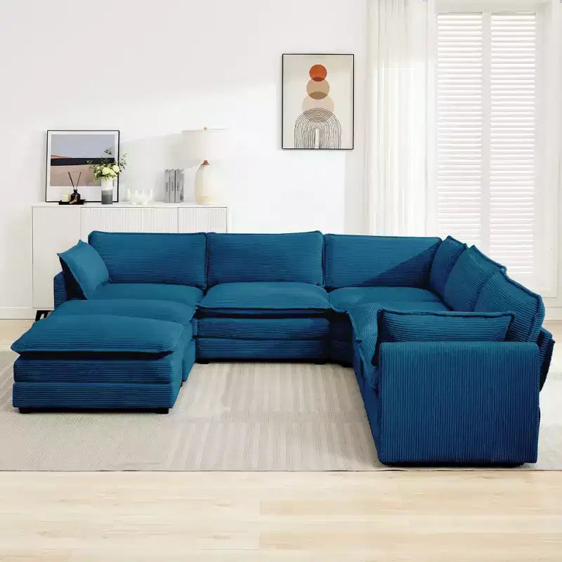 HYLEORY Canapé modulable surdimensionné en velours côtelé de 288 cm de profondeur * 288 cm de large, 7 places, avec double pouf, canapé en U avec canapé d'angle