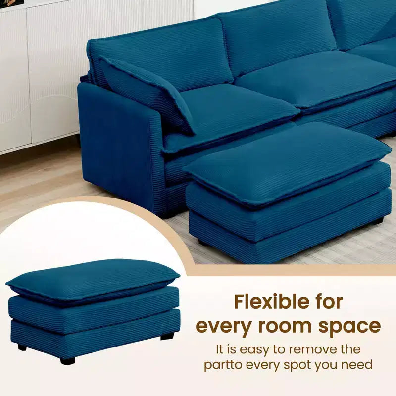 HYLEORY Canapé modulable surdimensionné en velours côtelé de 288 cm de profondeur * 288 cm de large, 7 places, avec double pouf, canapé en U avec canapé d'angle