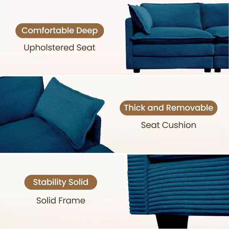 HYLEORY Canapé modulable surdimensionné en velours côtelé de 288 cm de profondeur * 288 cm de large, 7 places, avec double pouf, canapé en U avec canapé d'angle