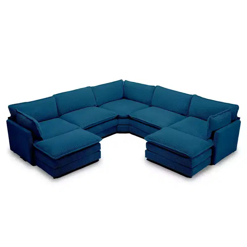 HYLEORY Canapé modulable surdimensionné en velours côtelé de 288 cm de profondeur * 288 cm de large, 7 places, avec double pouf, canapé en U avec canapé d'angle